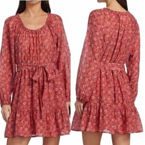 Xirena Jia Long Sleeve Mini Dress‎ Lightweight Belted Peasant Boho Floral Large